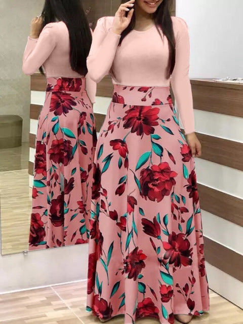 Vintage Floral Print O-Neck Long Dress Women Summer 2021 New Short Sleeve Casual Slim Robe Casual Elegant Lady Maxi Vestidos
