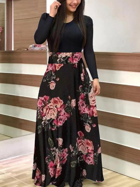 Vintage Floral Print O-Neck Long Dress Women Summer 2021 New Short Sleeve Casual Slim Robe Casual Elegant Lady Maxi Vestidos