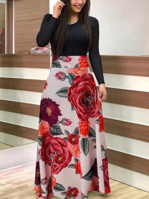 Vintage Floral Print O-Neck Long Dress Women Summer 2021 New Short Sleeve Casual Slim Robe Casual Elegant Lady Maxi Vestidos