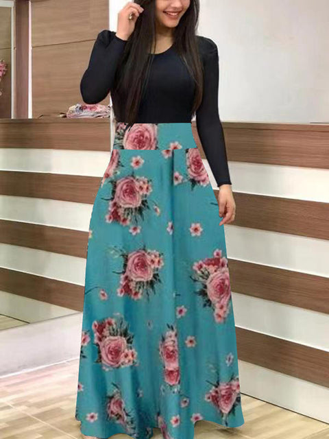 Vintage Floral Print O-Neck Long Dress Women Summer 2021 New Short Sleeve Casual Slim Robe Casual Elegant Lady Maxi Vestidos