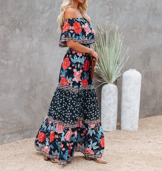 Summer Print Vintage Long Dresses For Women Sexy Off-Shoulder Ruffle Fashion Boho Party Maxi Dress 2021 Ladies Beach Sundress