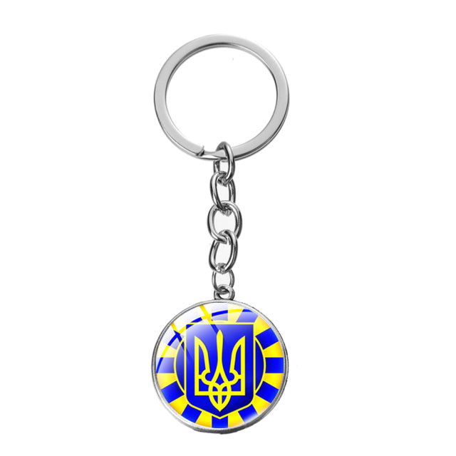 Ukraine Flag Trident Pendant Keychain Ukrainian Souvenir High Quality Transparent Glass Cabochon Key Chain Car Bag Accessories