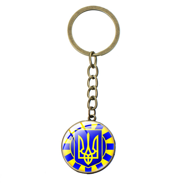 Ukraine Flag Trident Pendant Keychain Ukrainian Souvenir High Quality Transparent Glass Cabochon Key Chain Car Bag Accessories