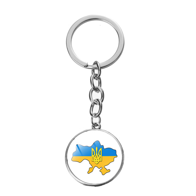 Ukraine Flag Trident Pendant Keychain Ukrainian Souvenir High Quality Transparent Glass Cabochon Key Chain Car Bag Accessories