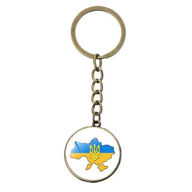 Ukraine Flag Trident Pendant Keychain Ukrainian Souvenir High Quality Transparent Glass Cabochon Key Chain Car Bag Accessories