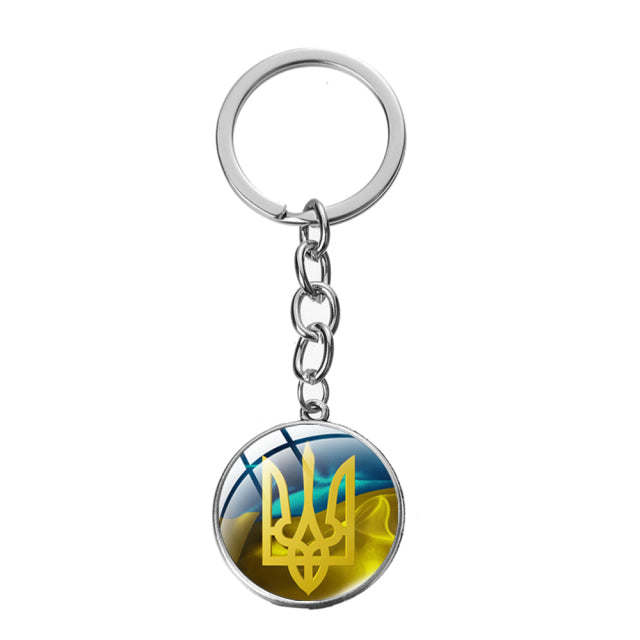 Ukraine Flag Trident Pendant Keychain Ukrainian Souvenir High Quality Transparent Glass Cabochon Key Chain Car Bag Accessories