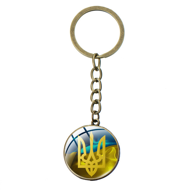 Ukraine Flag Trident Pendant Keychain Ukrainian Souvenir High Quality Transparent Glass Cabochon Key Chain Car Bag Accessories