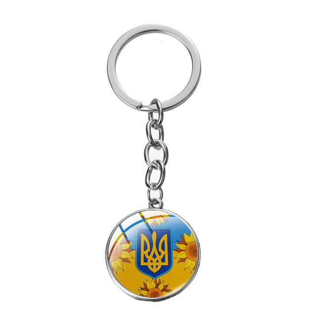 Ukraine Flag Trident Pendant Keychain Ukrainian Souvenir High Quality Transparent Glass Cabochon Key Chain Car Bag Accessories
