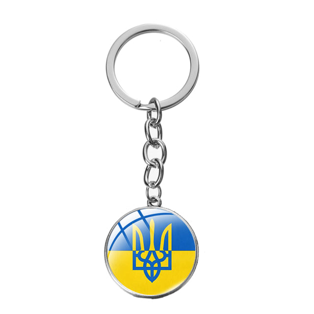 Ukraine Flag Trident Pendant Keychain Ukrainian Souvenir High Quality Transparent Glass Cabochon Key Chain Car Bag Accessories