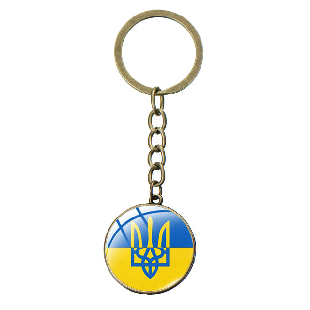 Ukraine Flag Trident Pendant Keychain Ukrainian Souvenir High Quality Transparent Glass Cabochon Key Chain Car Bag Accessories