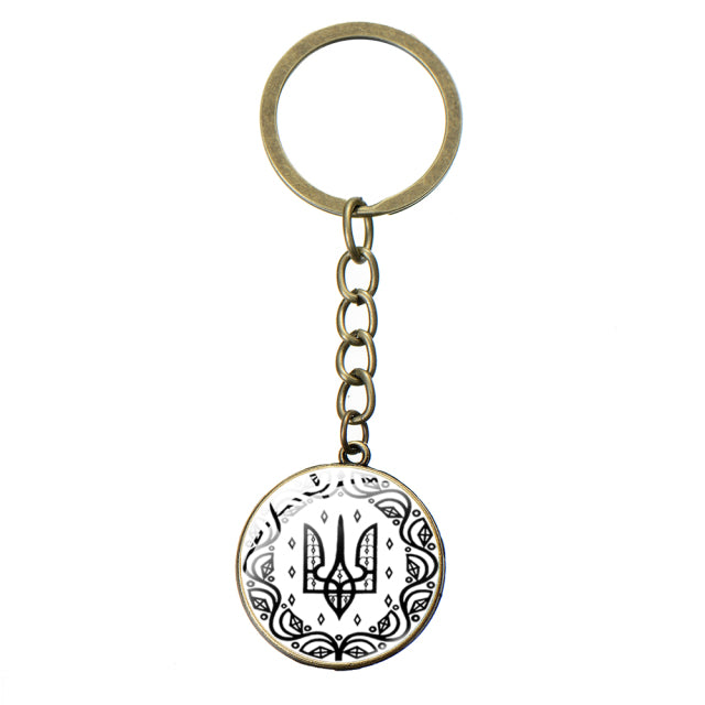 Ukraine Flag Trident Pendant Keychain Ukrainian Souvenir High Quality Transparent Glass Cabochon Key Chain Car Bag Accessories