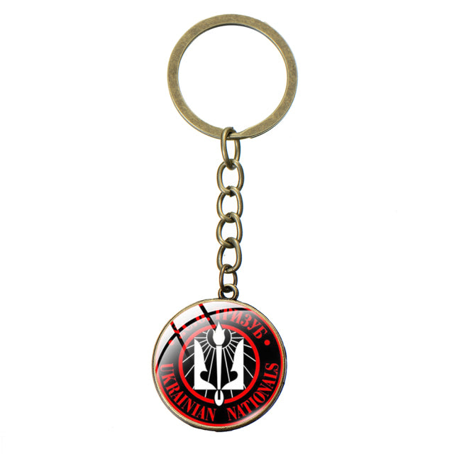 Ukraine Flag Trident Pendant Keychain Ukrainian Souvenir High Quality Transparent Glass Cabochon Key Chain Car Bag Accessories