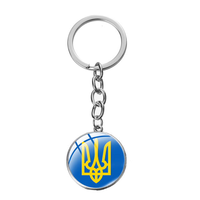 Ukraine Flag Trident Pendant Keychain Ukrainian Souvenir High Quality Transparent Glass Cabochon Key Chain Car Bag Accessories