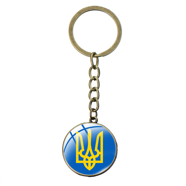 Ukraine Flag Trident Pendant Keychain Ukrainian Souvenir High Quality Transparent Glass Cabochon Key Chain Car Bag Accessories