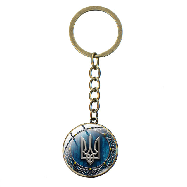 Ukraine Flag Trident Pendant Keychain Ukrainian Souvenir High Quality Transparent Glass Cabochon Key Chain Car Bag Accessories