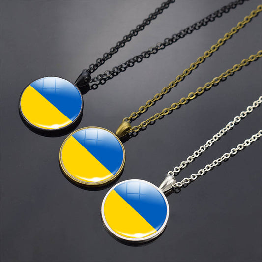 Ukraine Flag Necklace Round Glass Ukrainian Flag Pendant Jewelry Patriot Gift