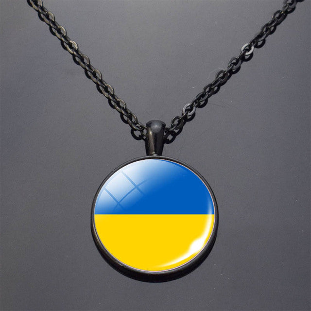 Ukraine Flag Necklace Round Glass Ukrainian Flag Pendant Jewelry Patriot Gift