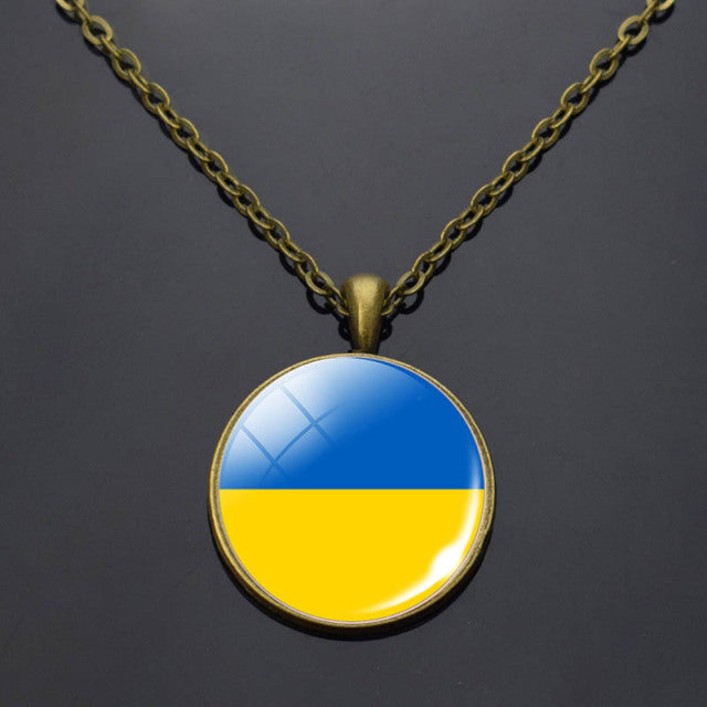 Ukraine Flag Necklace Round Glass Ukrainian Flag Pendant Jewelry Patriot Gift