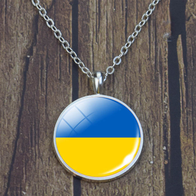 Ukraine Flag Necklace Round Glass Ukrainian Flag Pendant Jewelry Patriot Gift