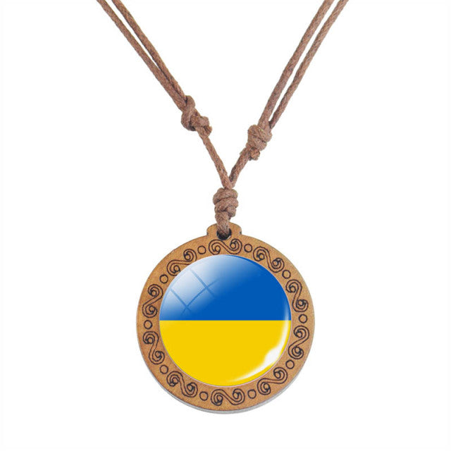Ukraine Flag Necklace Round Glass Ukrainian Flag Pendant Jewelry Patriot Gift
