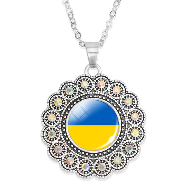 Ukraine Flag Necklace Round Glass Ukrainian Flag Pendant Jewelry Patriot Gift
