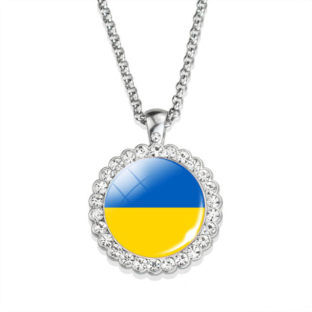 Ukraine Flag Necklace Round Glass Ukrainian Flag Pendant Jewelry Patriot Gift