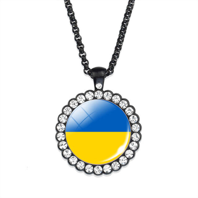 Ukraine Flag Necklace Round Glass Ukrainian Flag Pendant Jewelry Patriot Gift