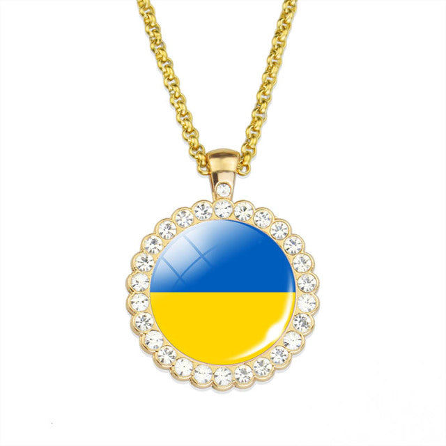 Ukraine Flag Necklace Round Glass Ukrainian Flag Pendant Jewelry Patriot Gift