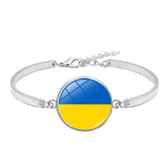 Ukraine Flag Charm Bracelet New Fashion Jewelry Ukrainian Flag Trident Symbol Glass Cabochon Bracelets for Women Girls Gift