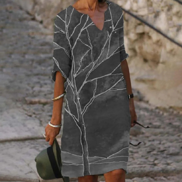 Elegant Women Dress Summer Vintage Print V-Neck Half Sleeve A-Line Dress Sundress 2022 Fashion Female Loose Dresses Vestidos