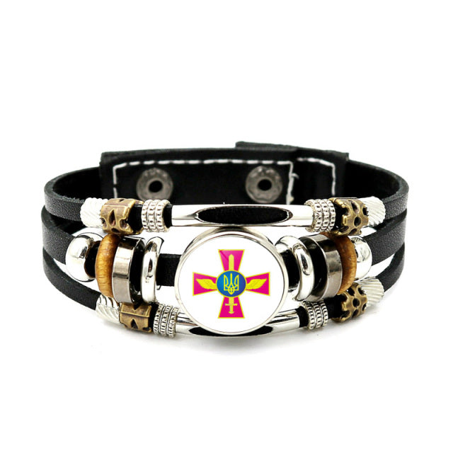 Ukraine Beaded Bracelet for Men Jewelry Ukraine Flag Trident Symbol Snap Button Bracelets Bangle Multilayer PU Leather Bracelet
