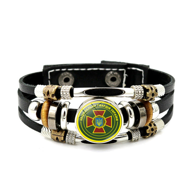 Ukraine Beaded Bracelet for Men Jewelry Ukraine Flag Trident Symbol Snap Button Bracelets Bangle Multilayer PU Leather Bracelet