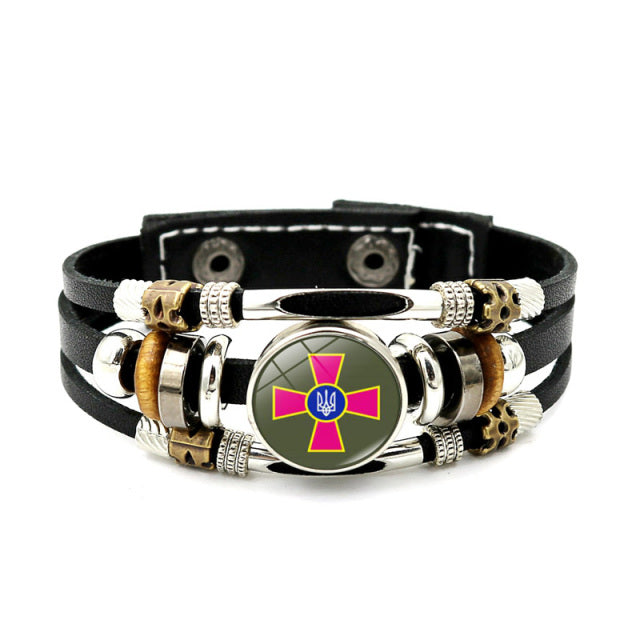 Ukraine Beaded Bracelet for Men Jewelry Ukraine Flag Trident Symbol Snap Button Bracelets Bangle Multilayer PU Leather Bracelet