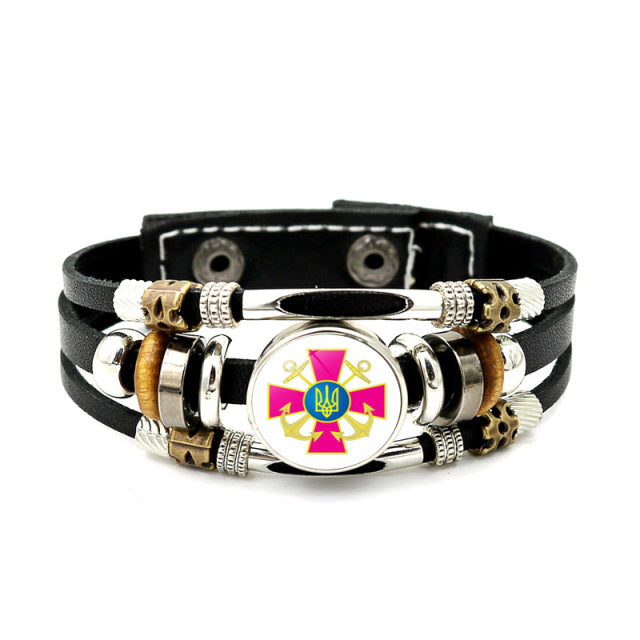 Ukraine Beaded Bracelet for Men Jewelry Ukraine Flag Trident Symbol Snap Button Bracelets Bangle Multilayer PU Leather Bracelet