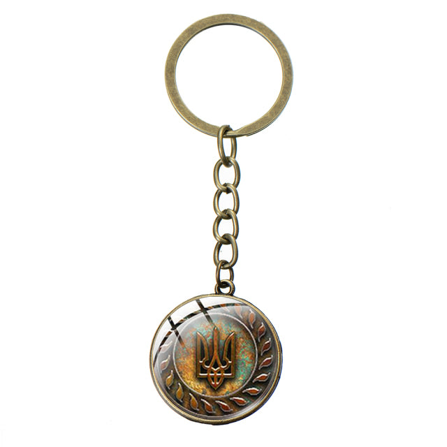 Ukraine Flag Trident Pendant Keychain Ukrainian Souvenir High Quality Transparent Glass Cabochon Key Chain Car Bag Accessories