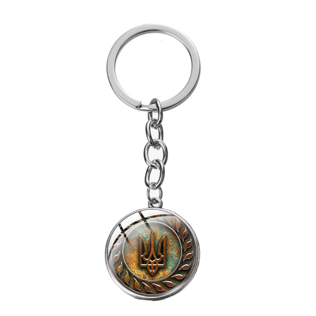 Ukraine Flag Trident Pendant Keychain Ukrainian Souvenir High Quality Transparent Glass Cabochon Key Chain Car Bag Accessories