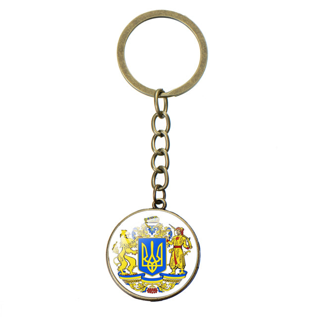 Ukraine Flag Trident Pendant Keychain Ukrainian Souvenir High Quality Transparent Glass Cabochon Key Chain Car Bag Accessories