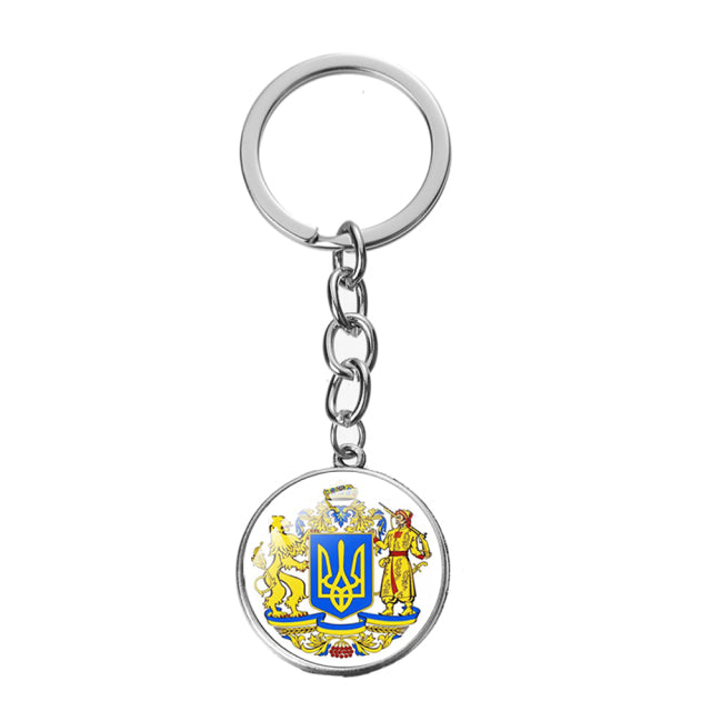 Ukraine Flag Trident Pendant Keychain Ukrainian Souvenir High Quality Transparent Glass Cabochon Key Chain Car Bag Accessories