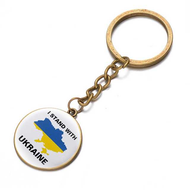 Ukraine Flag Trident Pendant Keychain Ukrainian Souvenir High Quality Transparent Glass Cabochon Key Chain Car Bag Accessories