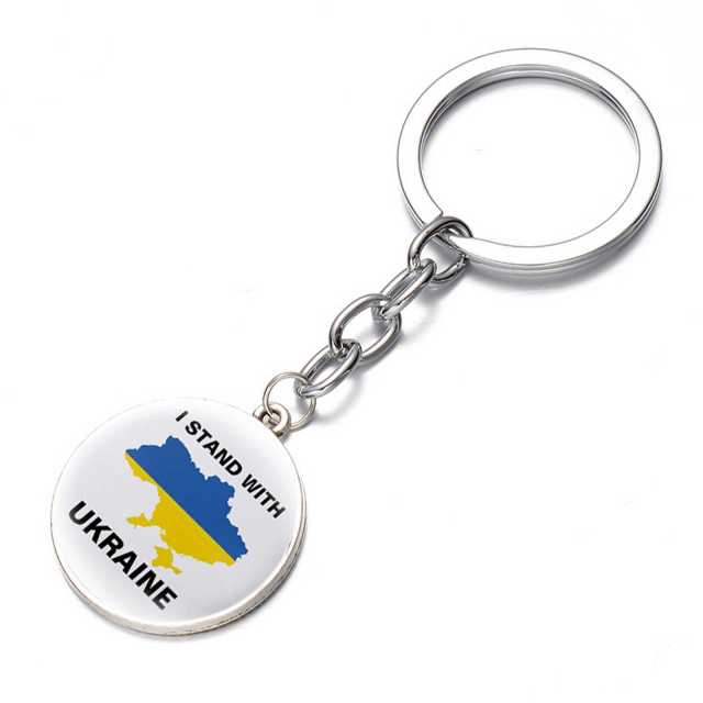 Ukraine Flag Trident Pendant Keychain Ukrainian Souvenir High Quality Transparent Glass Cabochon Key Chain Car Bag Accessories
