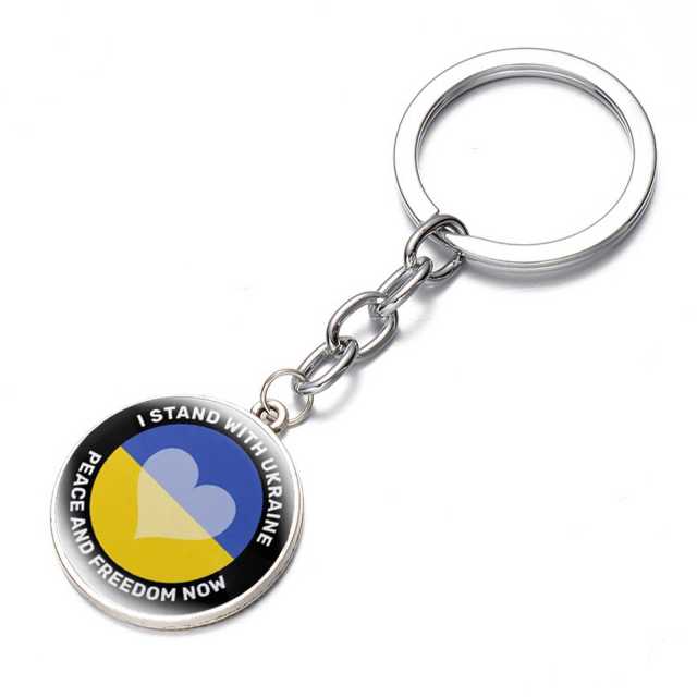 Ukraine Flag Trident Pendant Keychain Ukrainian Souvenir High Quality Transparent Glass Cabochon Key Chain Car Bag Accessories