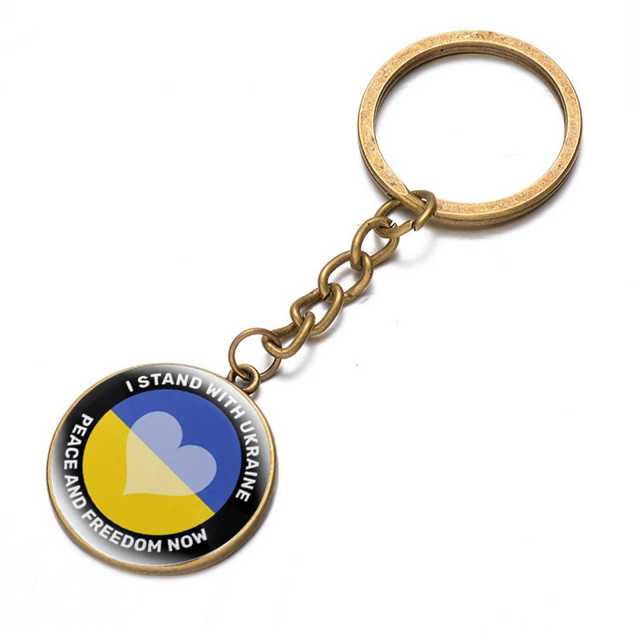 Ukraine Flag Trident Pendant Keychain Ukrainian Souvenir High Quality Transparent Glass Cabochon Key Chain Car Bag Accessories