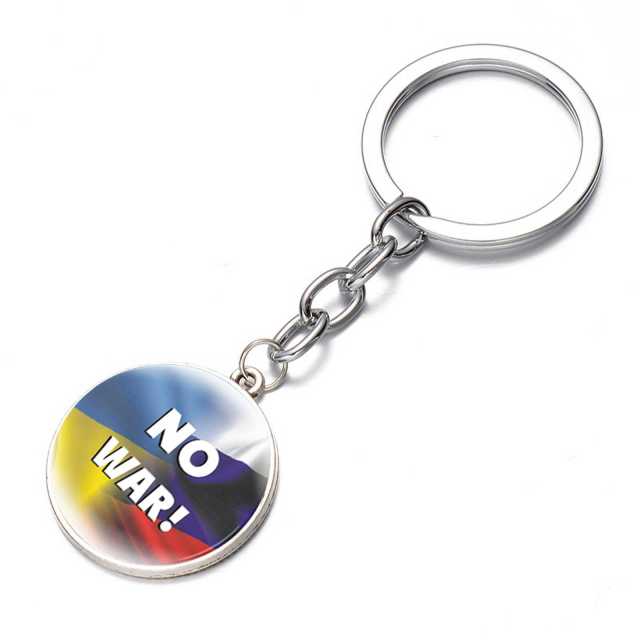 Ukraine Flag Trident Pendant Keychain Ukrainian Souvenir High Quality Transparent Glass Cabochon Key Chain Car Bag Accessories