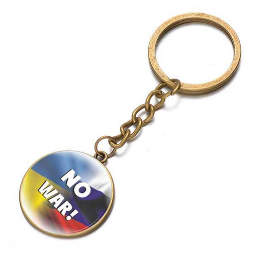 Ukraine Flag Trident Pendant Keychain Ukrainian Souvenir High Quality Transparent Glass Cabochon Key Chain Car Bag Accessories