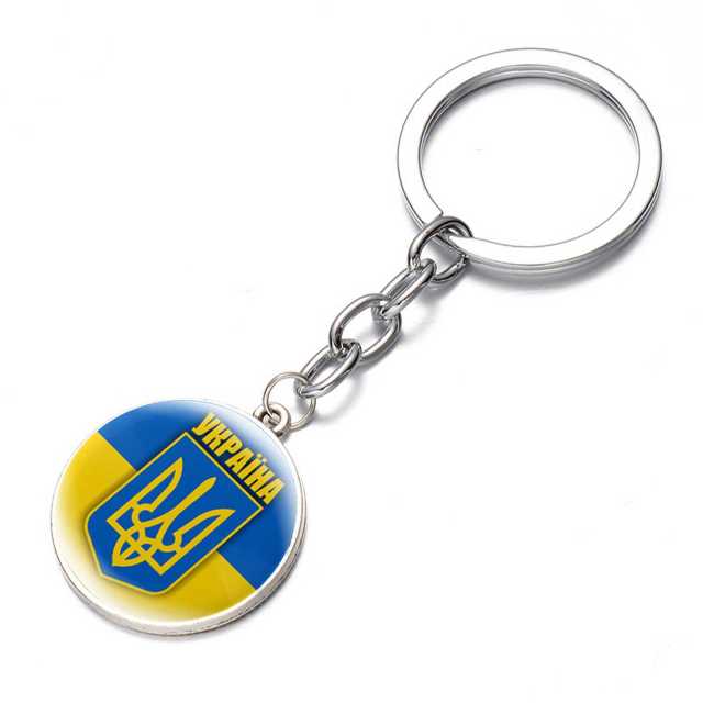 Ukraine Flag Trident Pendant Keychain Ukrainian Souvenir High Quality Transparent Glass Cabochon Key Chain Car Bag Accessories