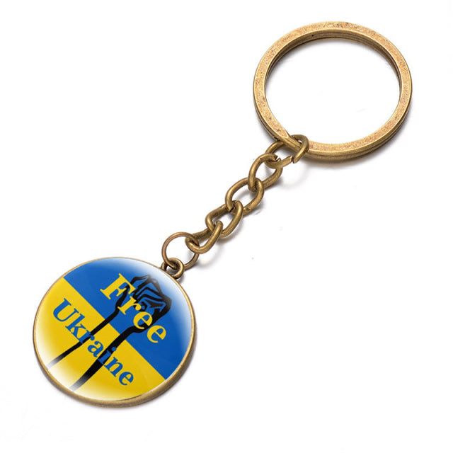 Ukraine Flag Trident Pendant Keychain Ukrainian Souvenir High Quality Transparent Glass Cabochon Key Chain Car Bag Accessories