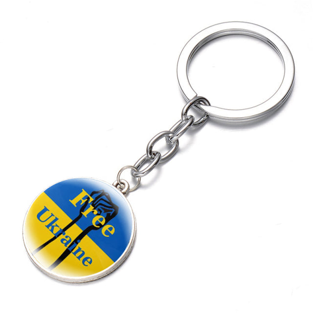 Ukraine Flag Trident Pendant Keychain Ukrainian Souvenir High Quality Transparent Glass Cabochon Key Chain Car Bag Accessories