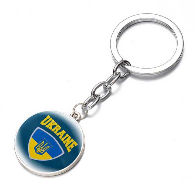 Ukraine Flag Trident Pendant Keychain Ukrainian Souvenir High Quality Transparent Glass Cabochon Key Chain Car Bag Accessories