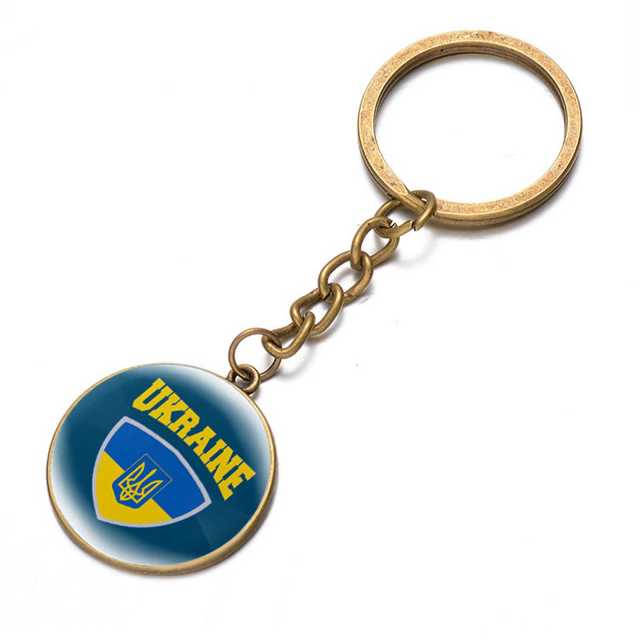 Ukraine Flag Trident Pendant Keychain Ukrainian Souvenir High Quality Transparent Glass Cabochon Key Chain Car Bag Accessories