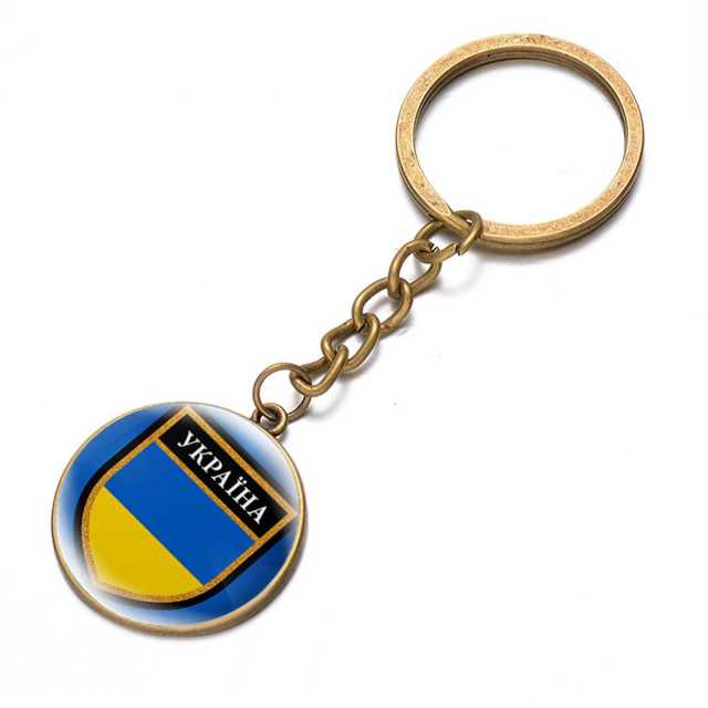 Ukraine Flag Trident Pendant Keychain Ukrainian Souvenir High Quality Transparent Glass Cabochon Key Chain Car Bag Accessories